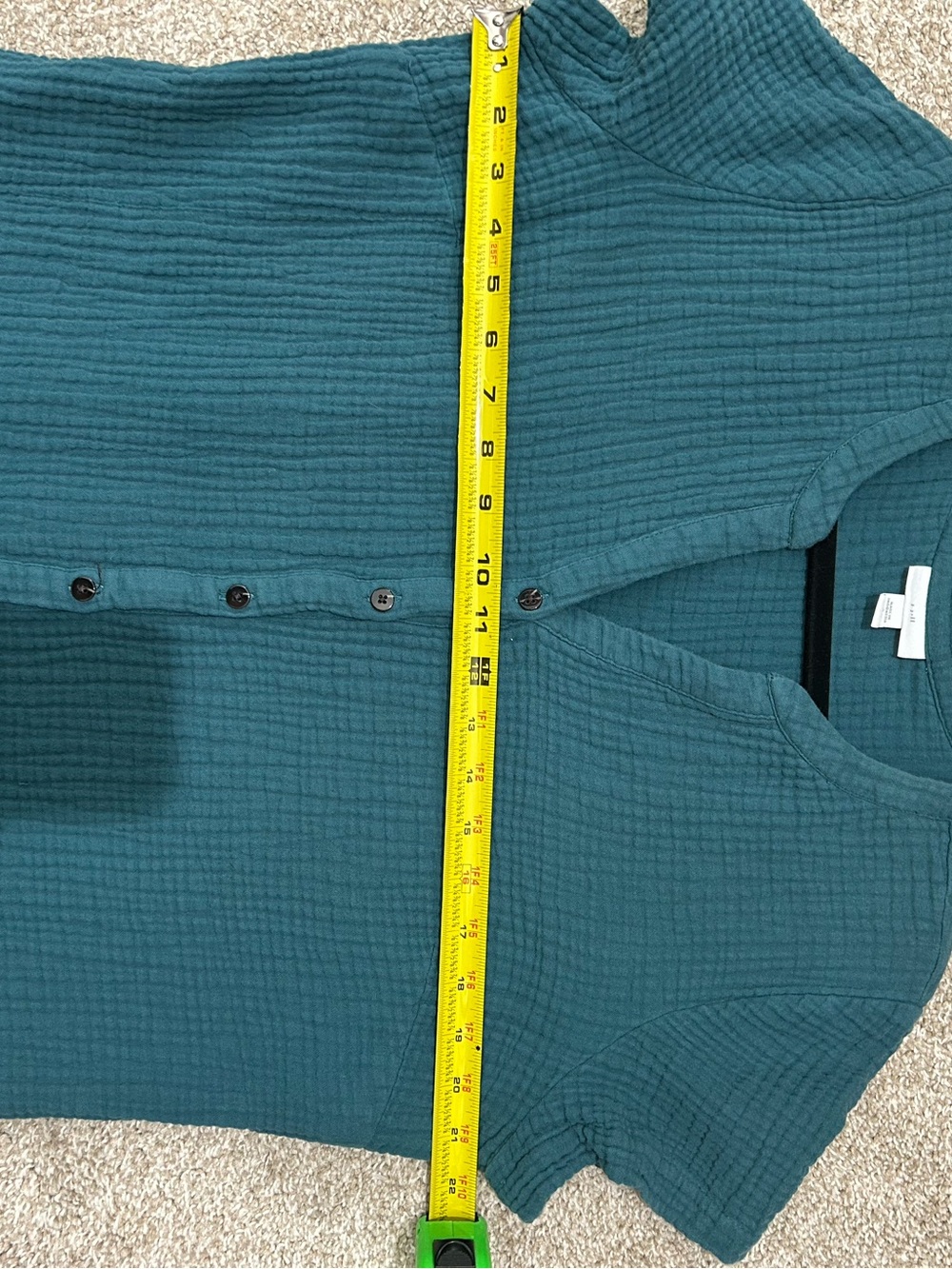 J. Jill Teal Textured Button-Front Cap-Sleeve Dress - Picture 10 of 10